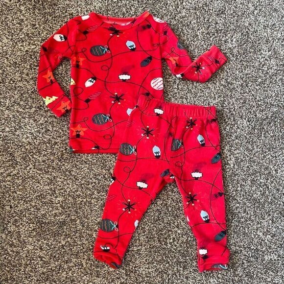 Cat & Jack soft fleece red Christmas light ornament pajamas 18 months - Picture 1 of 1